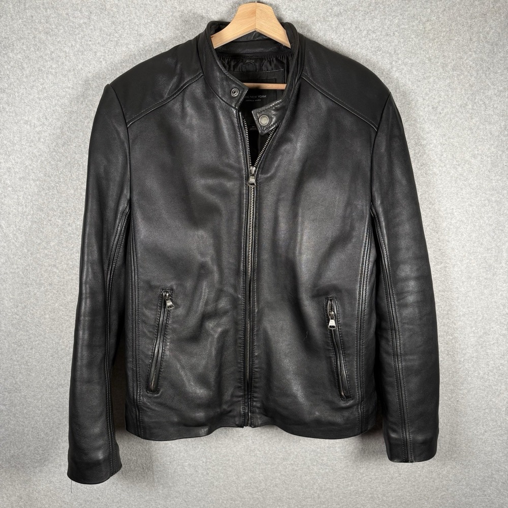 Marc new‎ york leather bomber jacket womens medium black zip up coat